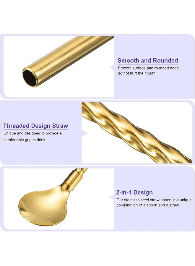 ECVV Stainless Steel Spoon Straws, Reusable Metal Long Handle Drinking Straws Spoon for Milkshake Drinks Cocktail Gold - Image 3