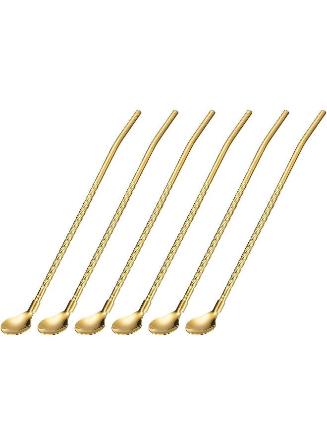 ECVV Stainless Steel Spoon Straws, Reusable Metal Long Handle Drinking Straws Spoon for Milkshake Drinks Cocktail Gold - Image 1