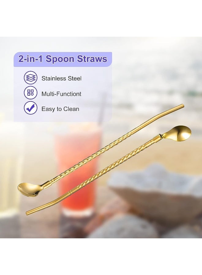 ECVV Stainless Steel Spoon Straws, Reusable Metal Long Handle Drinking Straws Spoon for Milkshake Drinks Cocktail Gold - Image 4