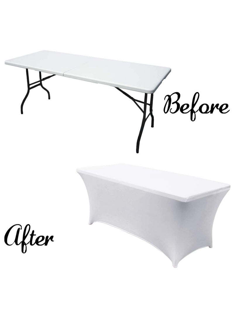 إي سي في في Spandex Tablecloths For 6 Ft Home Rectangular Table Fitted Stretch Table Cover Polyester Tablecover Lash Bed Cover Table Toppers Massage Table Cover White  - Image 4