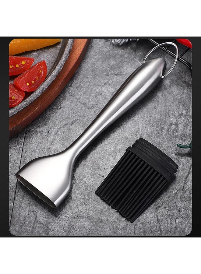 إي سي في في Multipurpose Stainless Steel Long Handle Basting Brush with Silicone Bristles BBQ Oil Sauce Butter Brush Pastry Brush for Kitchen Cooking Silver+Black - Image 4