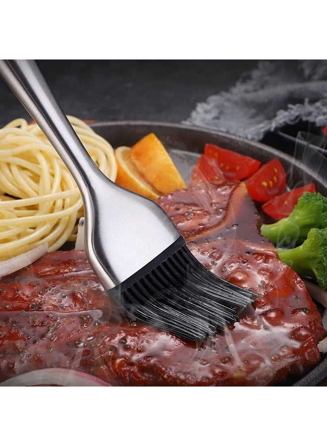 إي سي في في Multipurpose Stainless Steel Long Handle Basting Brush with Silicone Bristles BBQ Oil Sauce Butter Brush Pastry Brush for Kitchen Cooking Silver+Black - Image 3