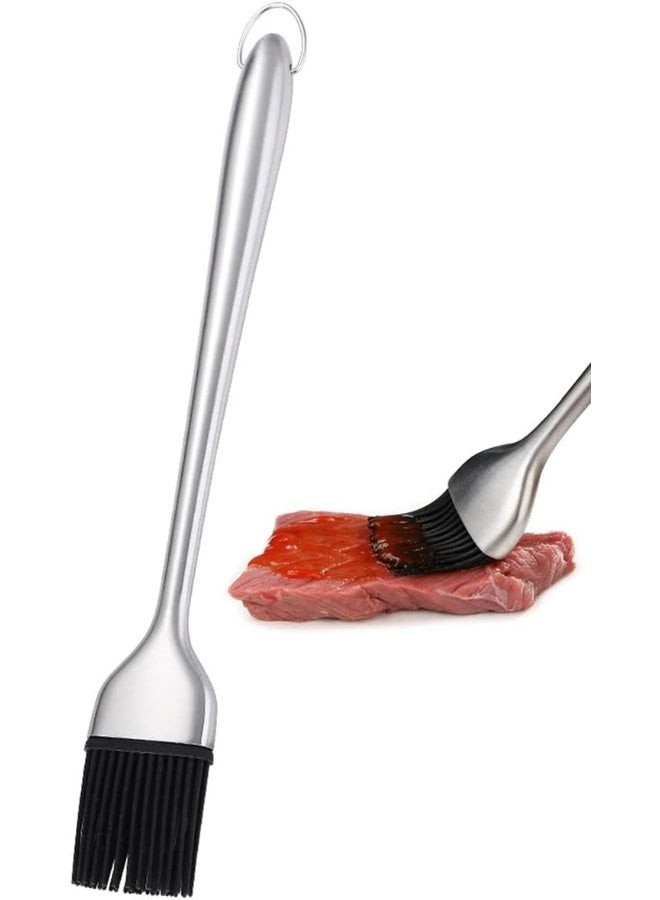 إي سي في في Multipurpose Stainless Steel Long Handle Basting Brush with Silicone Bristles BBQ Oil Sauce Butter Brush Pastry Brush for Kitchen Cooking Silver+Black - Image 1