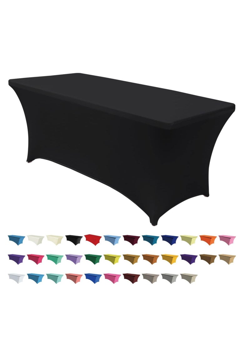 إي سي في في Spandex Table Cover 6 ft. Fitted 30+ Colors Polyester Tablecloth Stretch Spandex Table Cover-Table Toppers (Black) Black  - Image 1