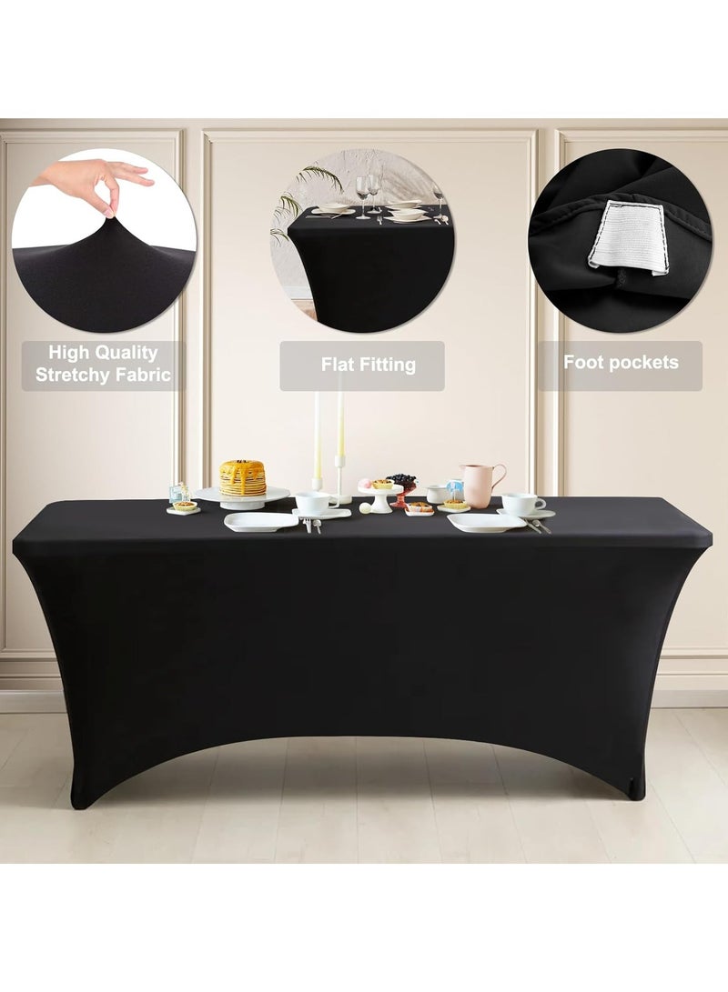 إي سي في في Spandex Table Cover 6 ft. Fitted 30+ Colors Polyester Tablecloth Stretch Spandex Table Cover-Table Toppers (Black) Black  - Image 2