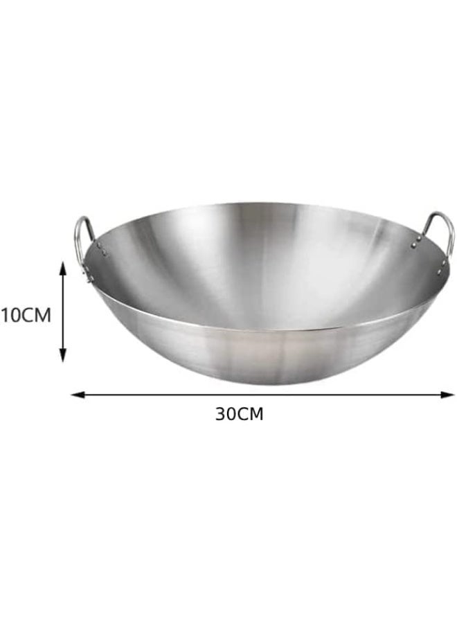 إي سي في في Stainless Steel Wok Pan Stir Fry Pan Deep Frying Wok Nonstick Frying Skillet with Double Handles Flat Bottom Wok Chinese Cooking Wok 30cm/11.81 inch - Image 2