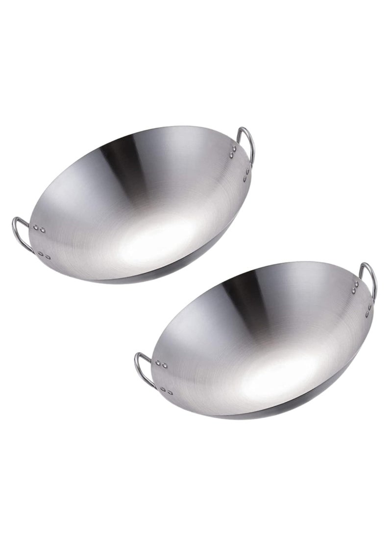 إي سي في في ECVV | 2PCS | Stainless Steel Wok Pan Stir Fry Pan Deep Frying Wok Nonstick Frying Skillet with Double Handles Flat Bottom Wok Chinese Cooking Wok 30cm/11.81 inch Stainless Steel 30cm/11.81 inchcm  - Image 1