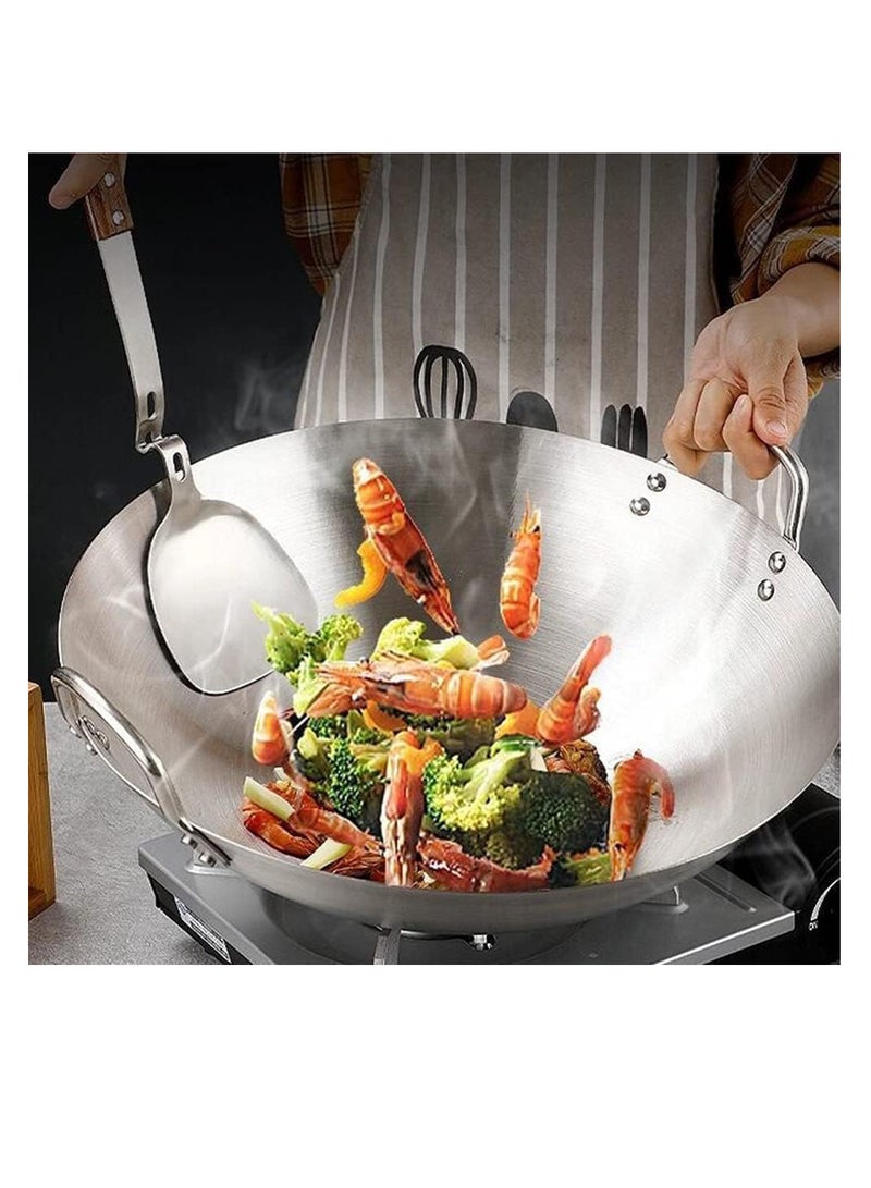 إي سي في في ECVV | 2PCS | Stainless Steel Wok Pan Stir Fry Pan Deep Frying Wok Nonstick Frying Skillet with Double Handles Flat Bottom Wok Chinese Cooking Wok 30cm/11.81 inch Stainless Steel 30cm/11.81 inchcm  - Image 4