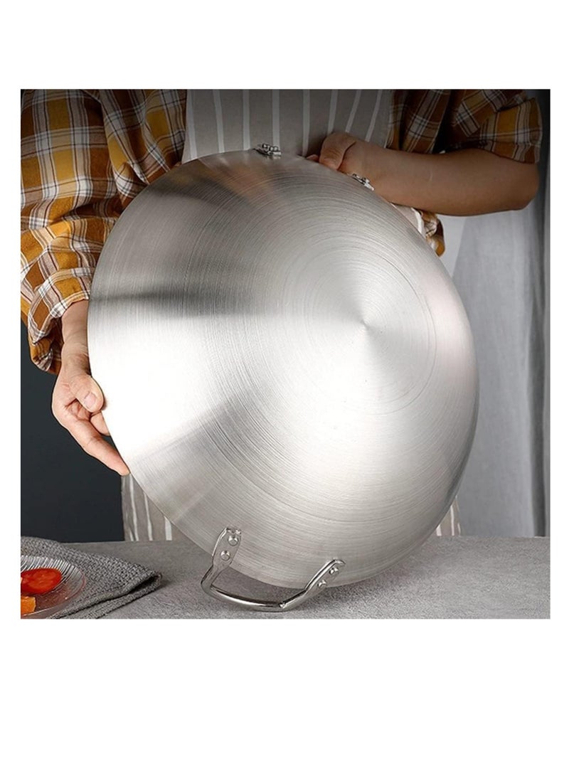 إي سي في في ECVV | 2PCS | Stainless Steel Wok Pan Stir Fry Pan Deep Frying Wok Nonstick Frying Skillet with Double Handles Flat Bottom Wok Chinese Cooking Wok 30cm/11.81 inch Stainless Steel 30cm/11.81 inchcm  - Image 5