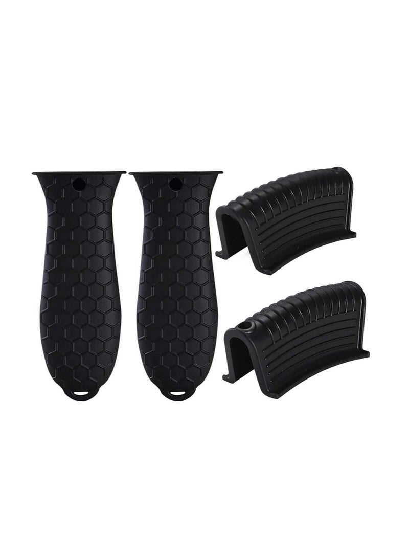 إي سي في في 4 Pack Non-Slip Silicone Hot Handle Holder Cast Iron Skillet Handle Covers Black  - Image 1