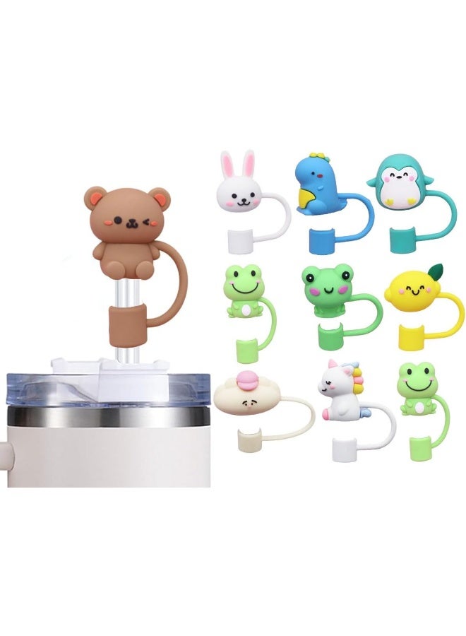 ECVV ECVV 10Pcs Straw Cover Cap for Stanley Cup Cute Animal Shape Silicone Straw Lids, Reusable Dust-Proof Straw Topper for Stanley Tumbler Accessories, 10mm Multicolor  - Image 1
