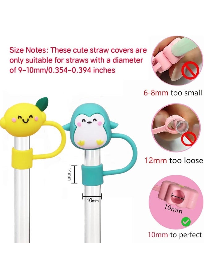 ECVV ECVV 10Pcs Straw Cover Cap for Stanley Cup Cute Animal Shape Silicone Straw Lids, Reusable Dust-Proof Straw Topper for Stanley Tumbler Accessories, 10mm Multicolor  - Image 4