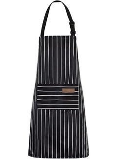 Heavy Duty Canvas Work Apron, Full Body Workwear Apron with Adjustable Straps and Large Pockets for Men Women, Shop Apron Wood Working Gifts for Men Black with White Stripes