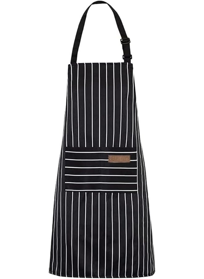 ECVV - Heavy Duty Canvas Work Apron, Full Body Workwear Apron with Adjustable Straps and Large Pockets for Men Women, Shop Apron Wood Working Gifts for Men Black with White Stripes - Image 1