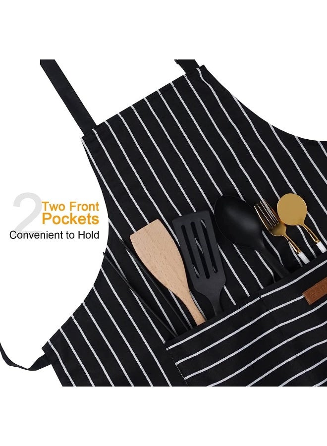 ECVV - Heavy Duty Canvas Work Apron, Full Body Workwear Apron with Adjustable Straps and Large Pockets for Men Women, Shop Apron Wood Working Gifts for Men Black with White Stripes - Image 1