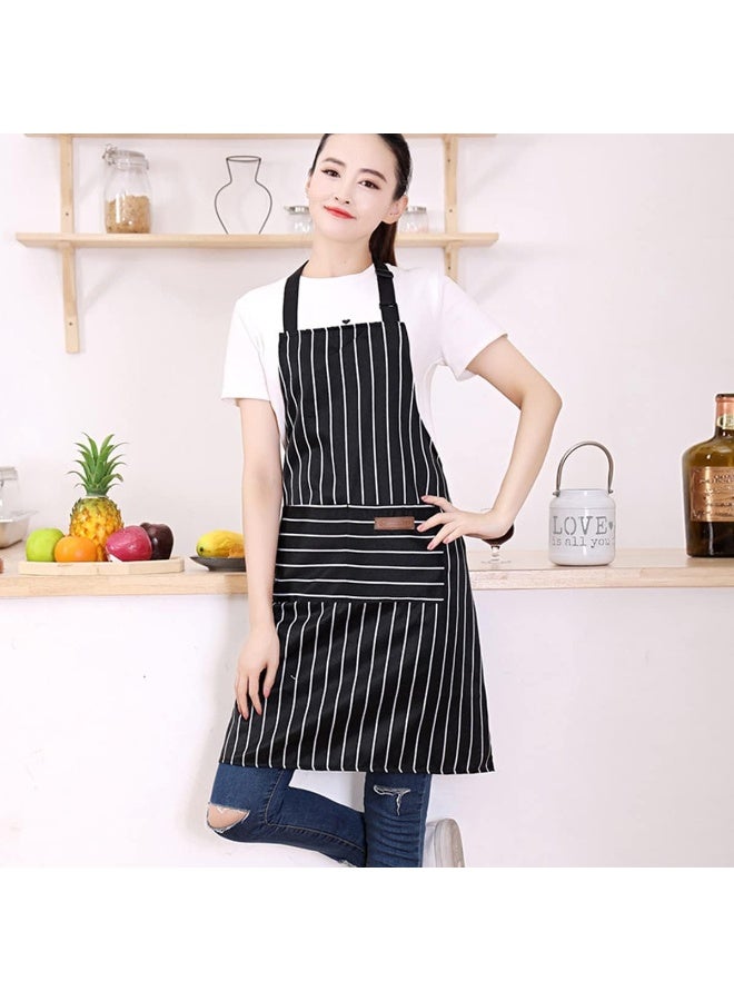 ECVV - Heavy Duty Canvas Work Apron, Full Body Workwear Apron with Adjustable Straps and Large Pockets for Men Women, Shop Apron Wood Working Gifts for Men Black with White Stripes - Image 1