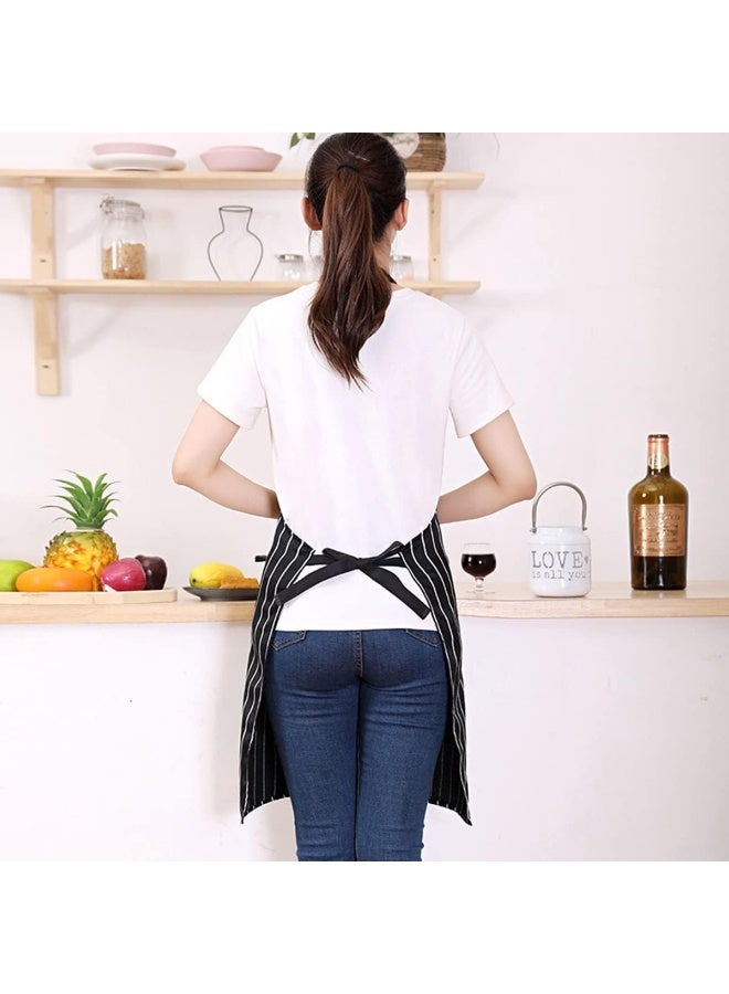 ECVV - Heavy Duty Canvas Work Apron, Full Body Workwear Apron with Adjustable Straps and Large Pockets for Men Women, Shop Apron Wood Working Gifts for Men Black with White Stripes - Image 1