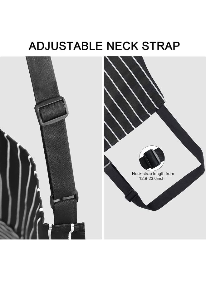 ECVV - Heavy Duty Canvas Work Apron, Full Body Workwear Apron with Adjustable Straps and Large Pockets for Men Women, Shop Apron Wood Working Gifts for Men Black with White Stripes - Image 1