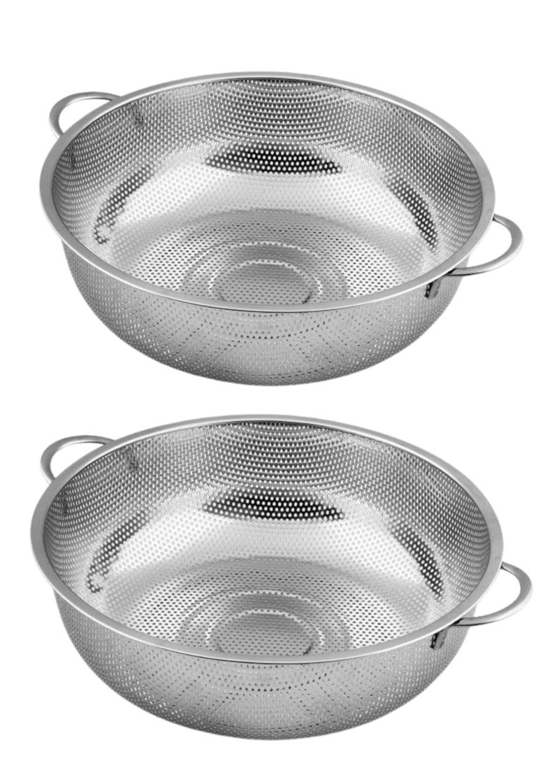 إي سي في في ECVV |20CM, 2PCS| Multipurpose Stainless Steel Colander Strainer Drainer with Handle for Rice Fruits Vegetable Noodles Pasta Beans Grains Washing Filter Basket for Kitchen Bowl Storing and Straining Purpose 20CM  - Image 1