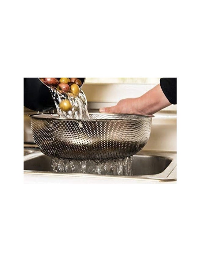 إي سي في في ECVV |20CM, 2PCS| Multipurpose Stainless Steel Colander Strainer Drainer with Handle for Rice Fruits Vegetable Noodles Pasta Beans Grains Washing Filter Basket for Kitchen Bowl Storing and Straining Purpose 20CM  - Image 4