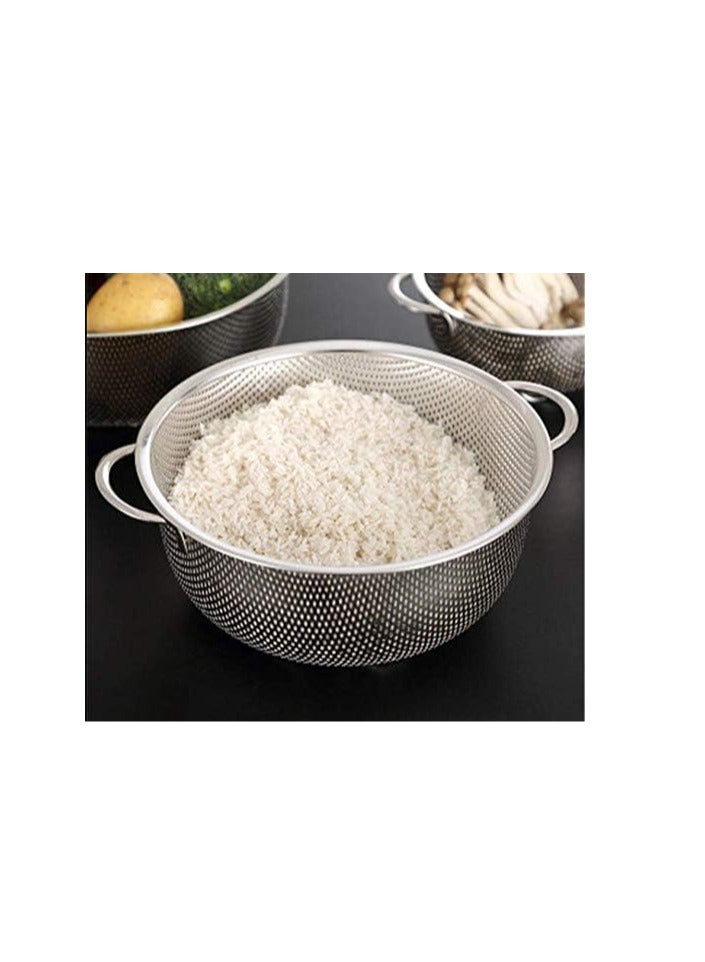 إي سي في في ECVV |20CM, 2PCS| Multipurpose Stainless Steel Colander Strainer Drainer with Handle for Rice Fruits Vegetable Noodles Pasta Beans Grains Washing Filter Basket for Kitchen Bowl Storing and Straining Purpose 20CM  - Image 2