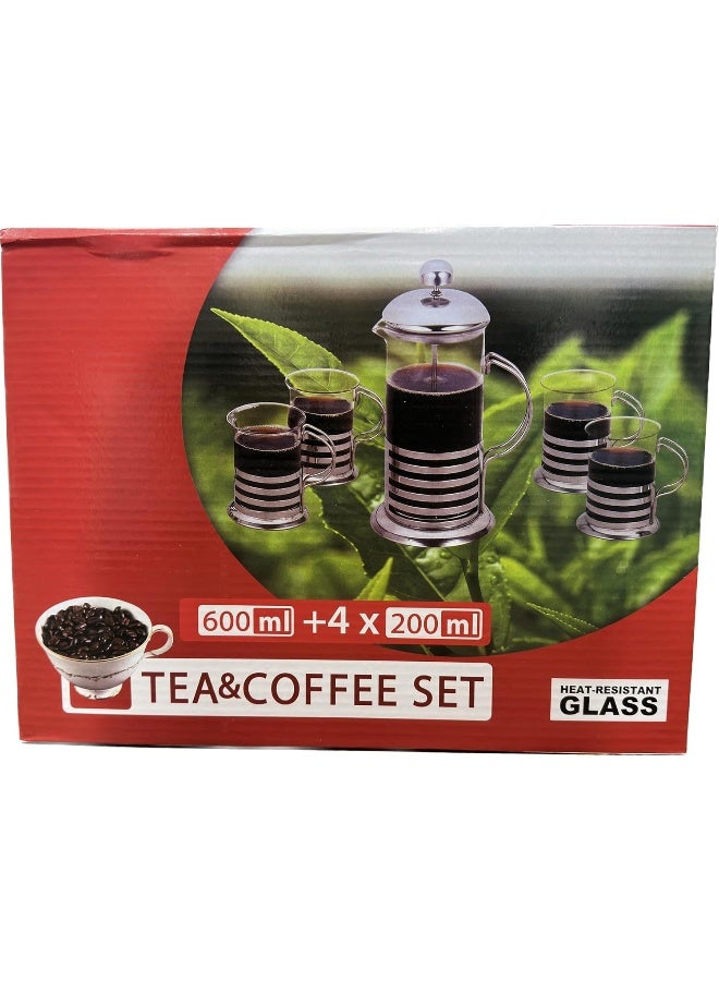 ECVV Coffee Plunger French Press Coffee and Tea Maker 600ml with 4 Cups 200ml Silver - Image 2