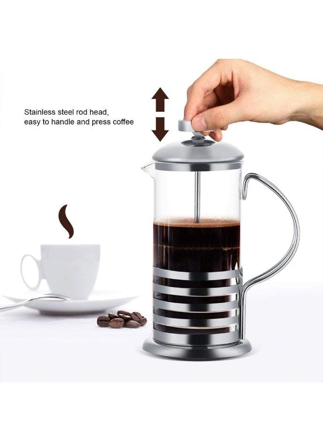 ECVV Coffee Plunger French Press Coffee and Tea Maker 600ml with 4 Cups 200ml Silver - Image 4