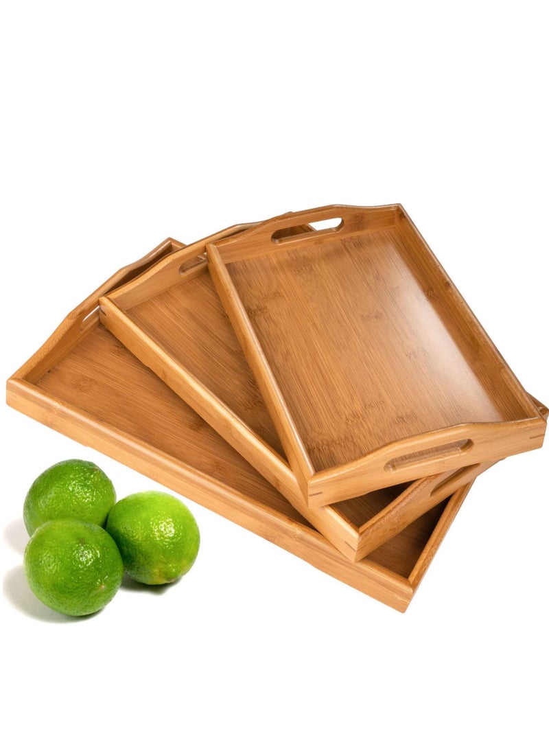 ECVV 3 Pack Serving Tray,Large Bamboo Serving Tray With Handles Wood Serving Tray Set  - Image 1