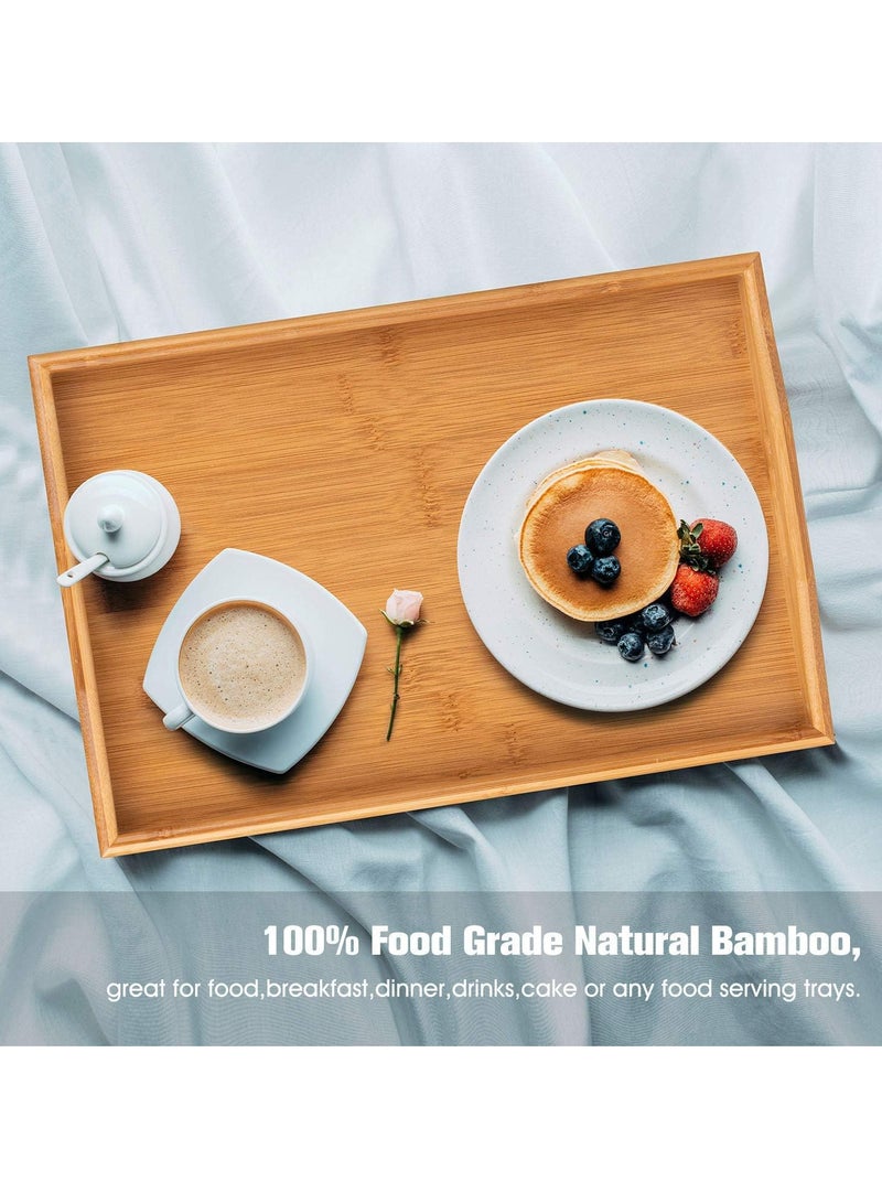 ECVV 3 Pack Serving Tray,Large Bamboo Serving Tray With Handles Wood Serving Tray Set  - Image 3