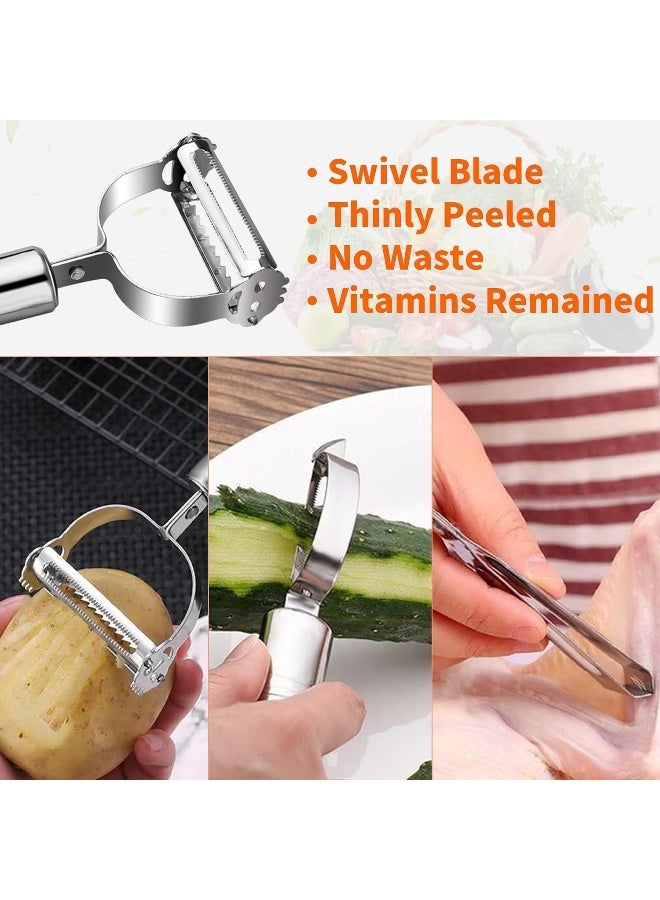إي سي في في 3 Piece Stainless Steel Y & I Shaped Vegetable Peeler with Julienne Slicer and Swivel Peeler for Kitchen Set Including Kitchen Tool Kit for Fruit Chicken Silver  - Image 4