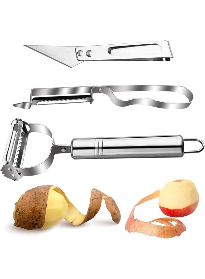 إي سي في في 3 Piece Stainless Steel Y & I Shaped Vegetable Peeler with Julienne Slicer and Swivel Peeler for Kitchen Set Including Kitchen Tool Kit for Fruit Chicken Silver  - Image 1