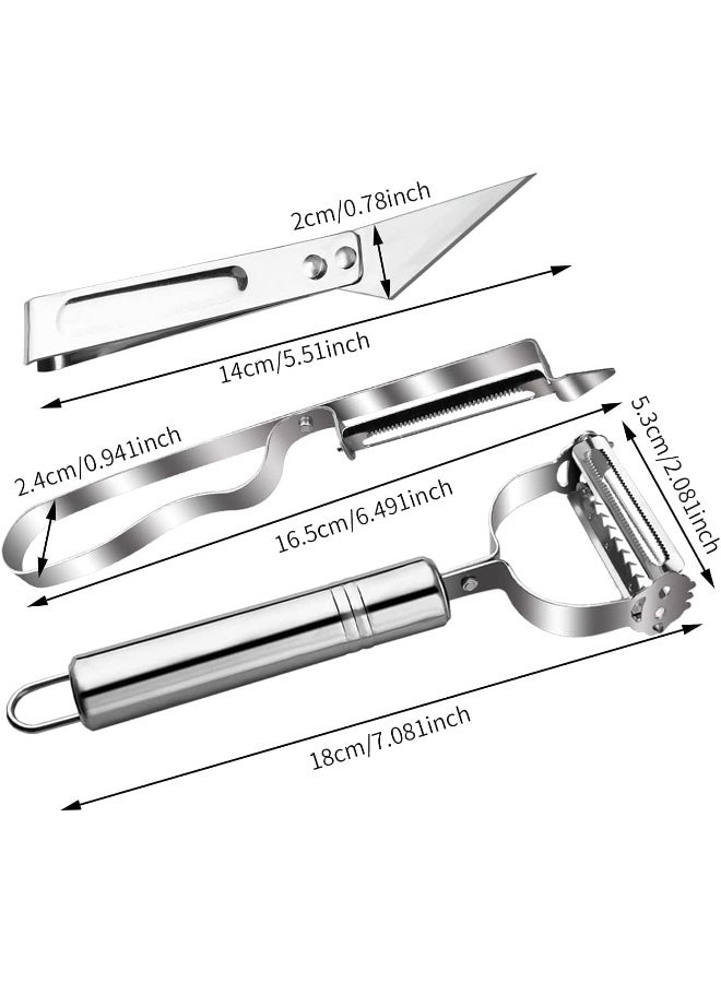 إي سي في في 3 Piece Stainless Steel Y & I Shaped Vegetable Peeler with Julienne Slicer and Swivel Peeler for Kitchen Set Including Kitchen Tool Kit for Fruit Chicken Silver  - Image 3