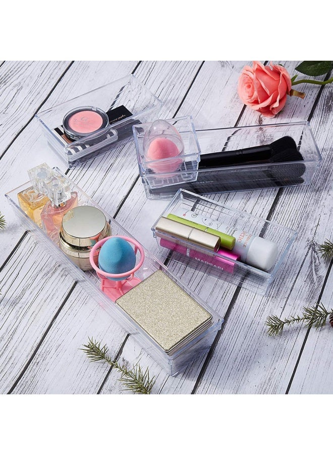 ECVV 14 PCS Clear Plastic Drawer Organizer Set, 4 Sizes Desk Drawer Divider Organizers Trays Storage Bins for Makeup, Bathroom, Kitchen, and Office - Image 2