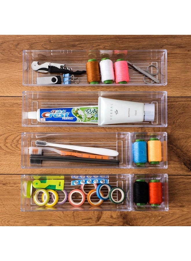 ECVV 14 PCS Clear Plastic Drawer Organizer Set, 4 Sizes Desk Drawer Divider Organizers Trays Storage Bins for Makeup, Bathroom, Kitchen, and Office - Image 3