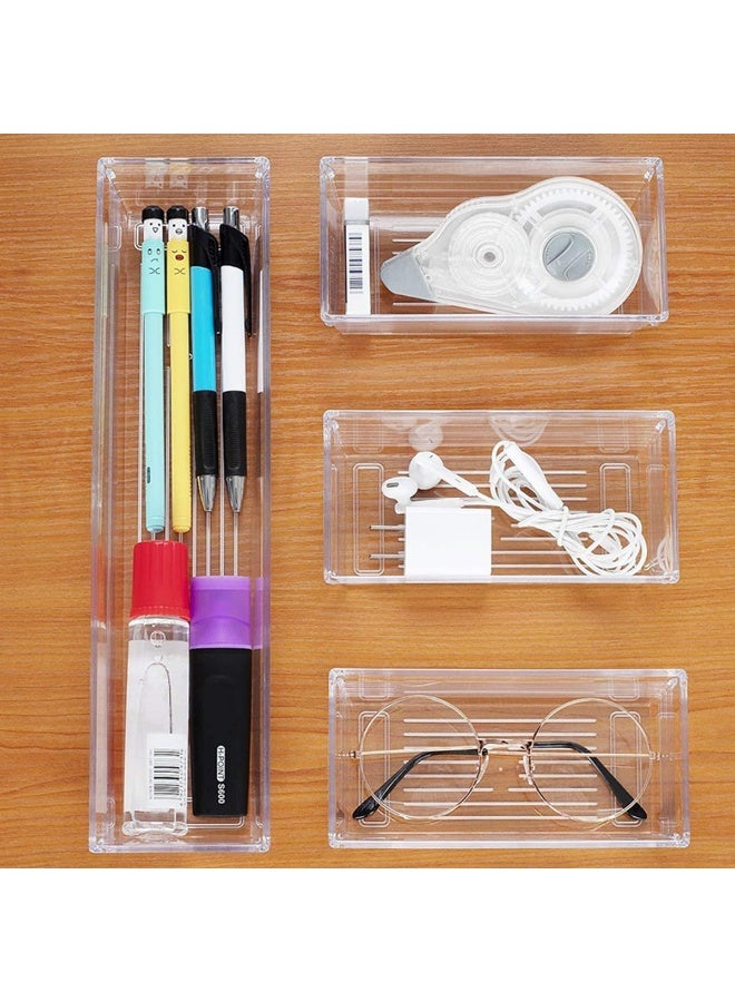 ECVV 14 PCS Clear Plastic Drawer Organizer Set, 4 Sizes Desk Drawer Divider Organizers Trays Storage Bins for Makeup, Bathroom, Kitchen, and Office - Image 4