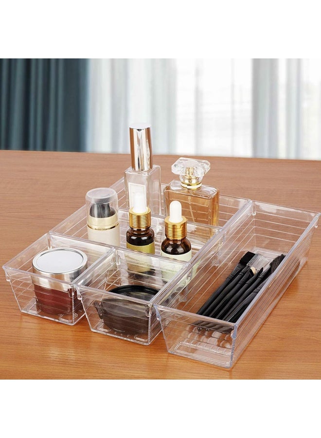 ECVV 14 PCS Clear Plastic Drawer Organizer Set, 4 Sizes Desk Drawer Divider Organizers Trays Storage Bins for Makeup, Bathroom, Kitchen, and Office - Image 5