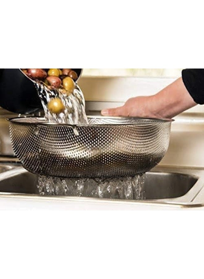 إي سي في في Multipurpose Stainless Steel Colander Strainer Drainer with Handle 20cm Silver  - Image 4
