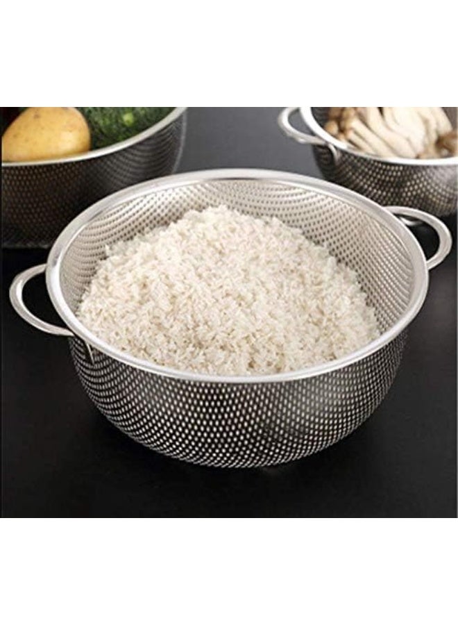 إي سي في في Multipurpose Stainless Steel Colander Strainer Drainer with Handle 20cm Silver  - Image 2