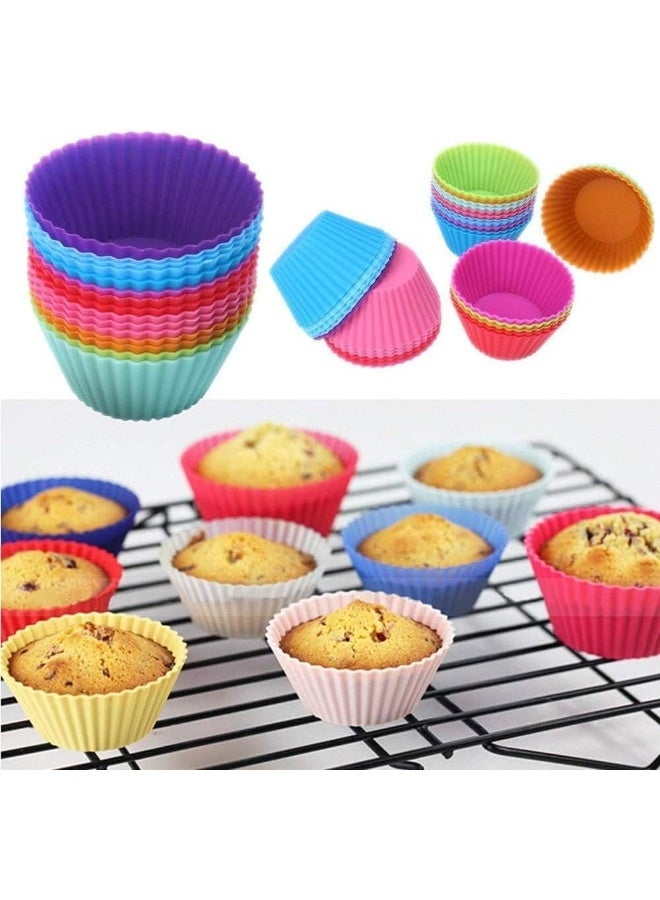 ECVV 6 Slot Reusable Silicone Round Shape Muffins Tray with Paper Cake Cup Liners Cupcake Cases Assorted Colour - Image 3