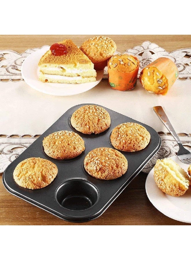 ECVV 6 Slot Reusable Silicone Round Shape Muffins Tray with Paper Cake Cup Liners Cupcake Cases Assorted Colour - Image 2