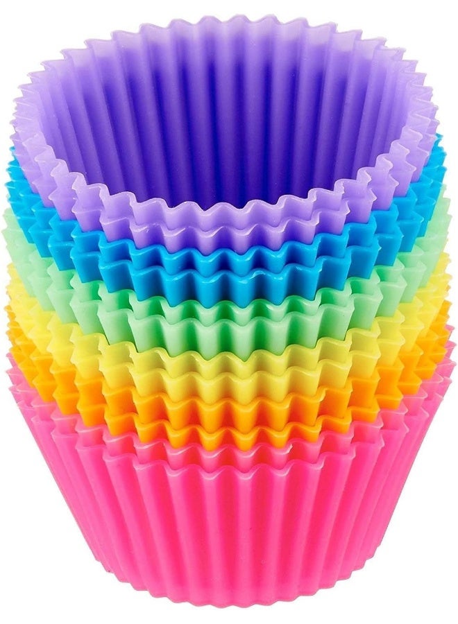 ECVV 6 Slot Reusable Silicone Round Shape Muffins Tray with Paper Cake Cup Liners Cupcake Cases Assorted Colour - Image 5