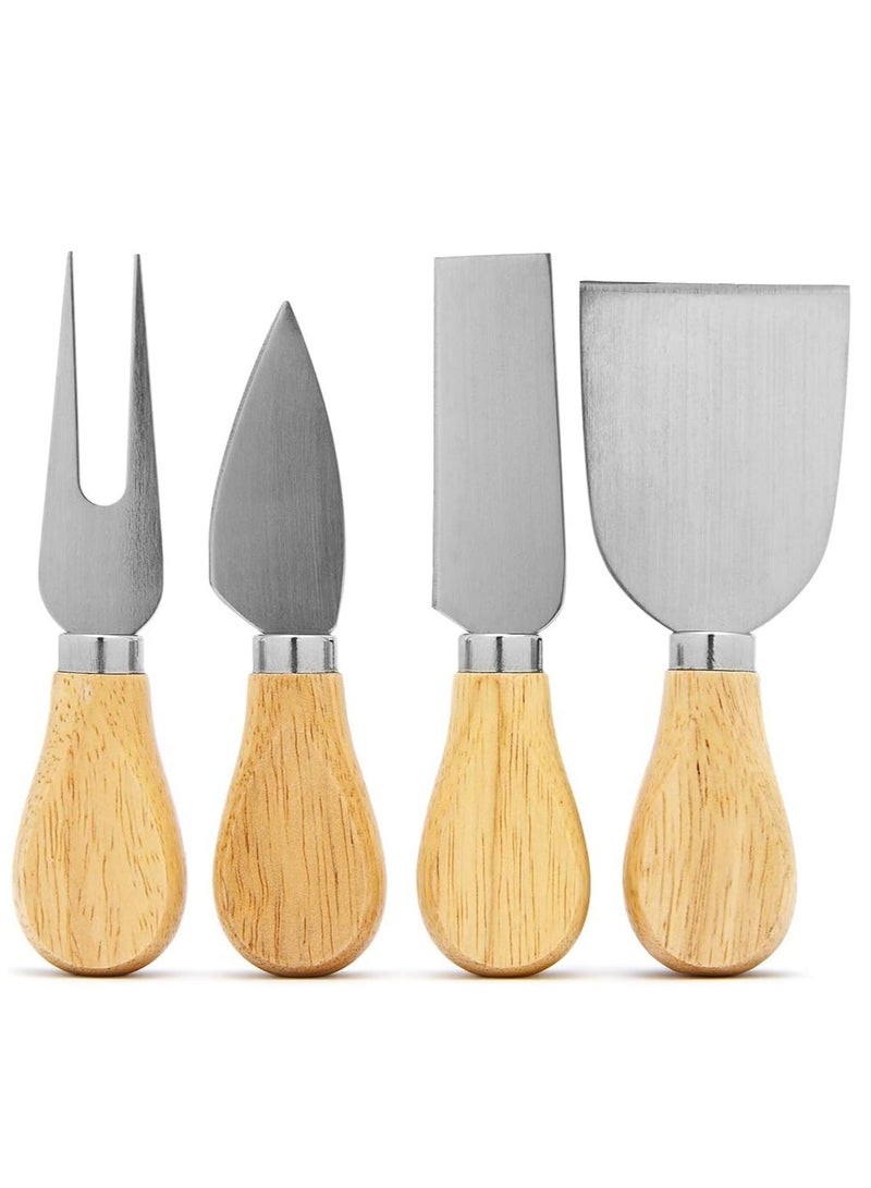إي سي في في 4 Pieces Set Cheese Knives with Bamboo Wood Handle Steel Stainless Cheese Slicer Cheese Cutter  - Image 1