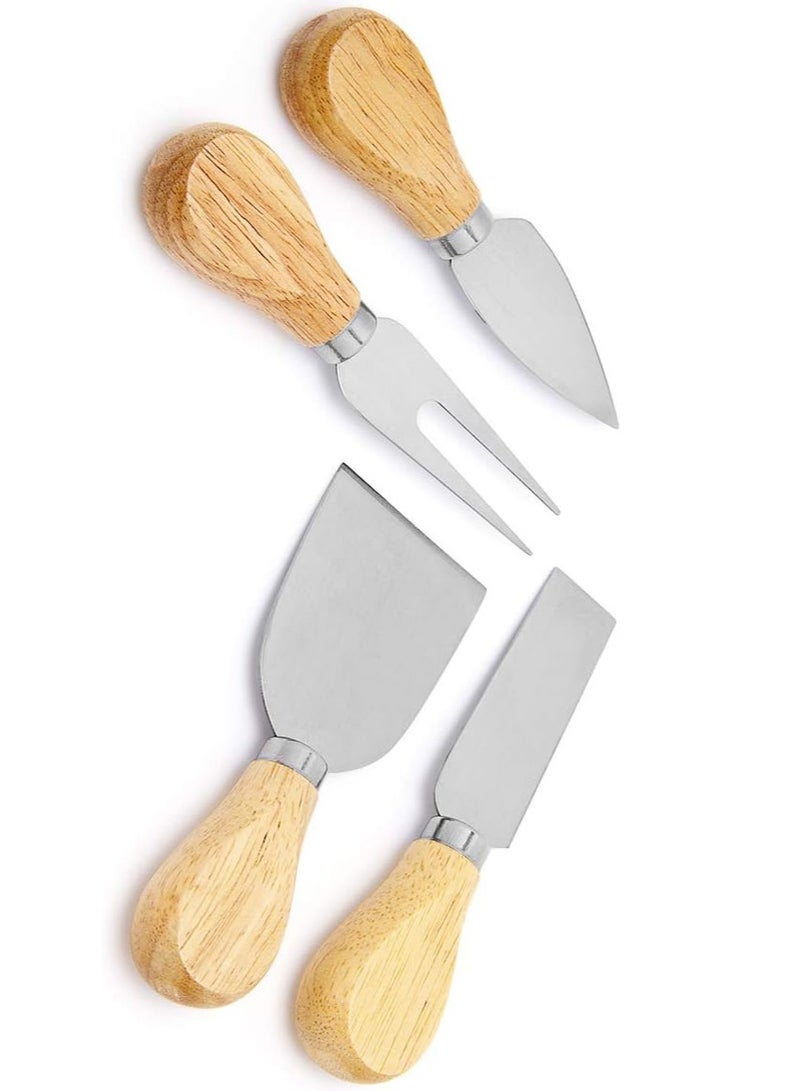 إي سي في في 4 Pieces Set Cheese Knives with Bamboo Wood Handle Steel Stainless Cheese Slicer Cheese Cutter  - Image 2