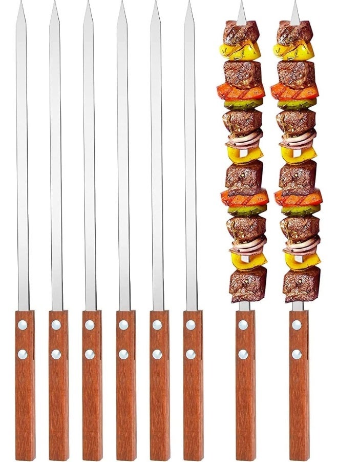 إي سي في في 6 Pcs BBQ Skewers Set, 19 inch Turkish Skewers with Wooden Handle, Stainless Steel Kebab Skewers, for Koobideh Kebab, Turkish Style BBQ Silver  - Image 1