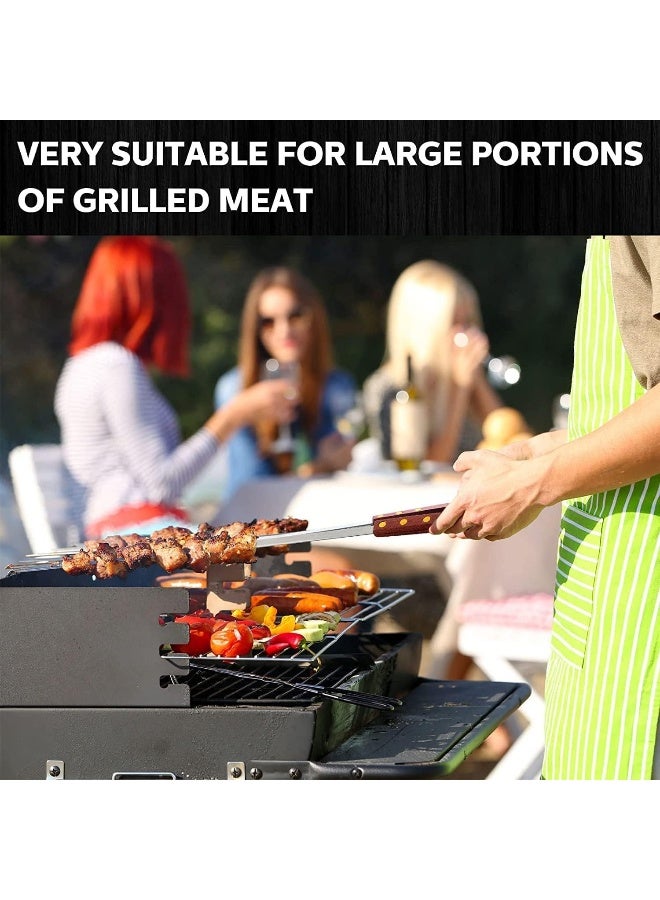 إي سي في في 6 Pcs BBQ Skewers Set, 19 inch Turkish Skewers with Wooden Handle, Stainless Steel Kebab Skewers, for Koobideh Kebab, Turkish Style BBQ Silver  - Image 5
