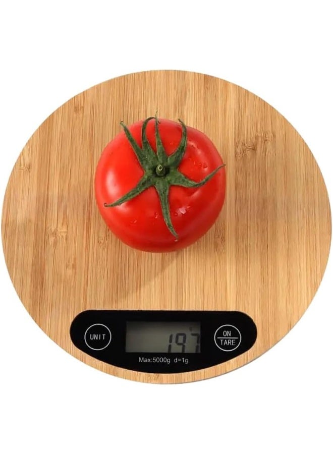 ECVV Round Bamboo Kitchen Scale With LCD Display, Easy To Read Food Scale Digital Weight Grams-Digital Kitchen Scale For Jewelry Food Spices Medicine Natural Bamboo - Image 1
