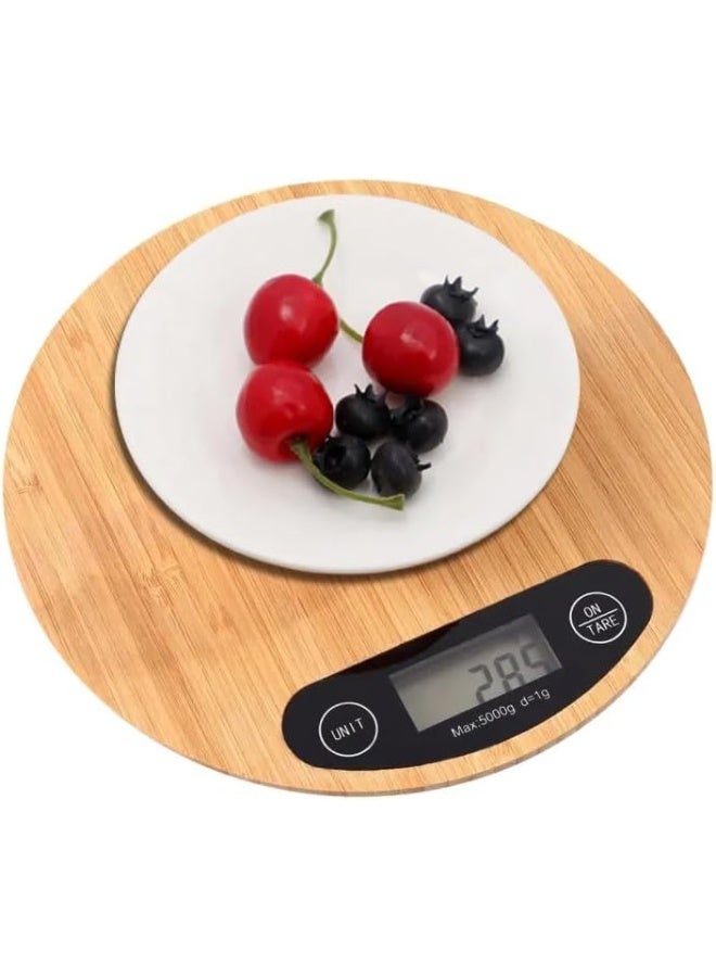 ECVV Round Bamboo Kitchen Scale With LCD Display, Easy To Read Food Scale Digital Weight Grams-Digital Kitchen Scale For Jewelry Food Spices Medicine Natural Bamboo - Image 5