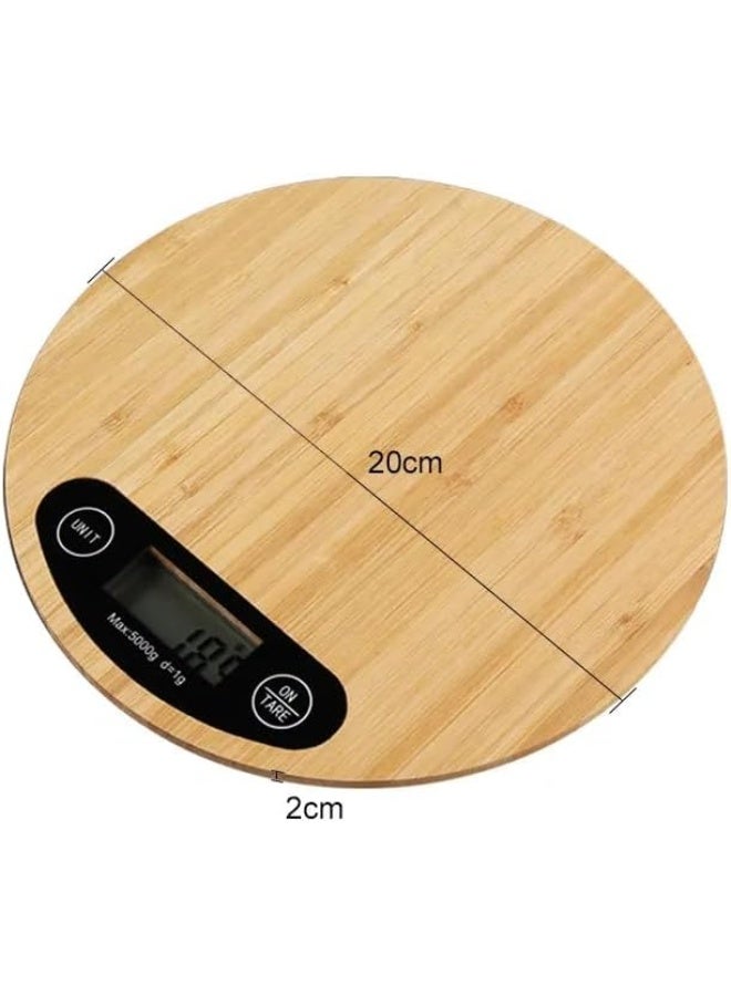 ECVV Round Bamboo Kitchen Scale With LCD Display, Easy To Read Food Scale Digital Weight Grams-Digital Kitchen Scale For Jewelry Food Spices Medicine Natural Bamboo - Image 2