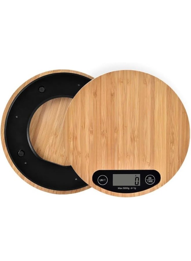 ECVV Round Bamboo Kitchen Scale With LCD Display, Easy To Read Food Scale Digital Weight Grams-Digital Kitchen Scale For Jewelry Food Spices Medicine Natural Bamboo - Image 3