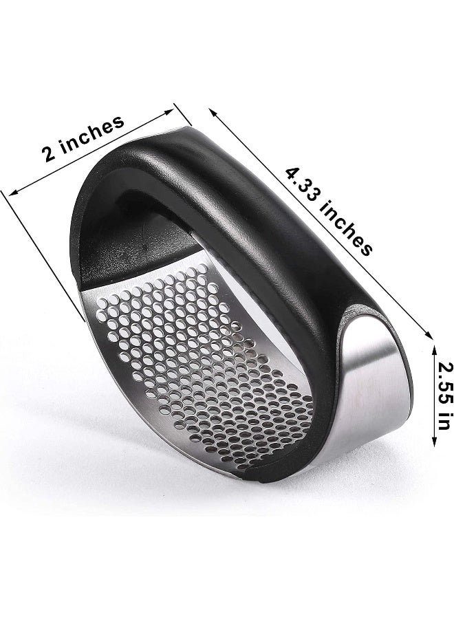 إي سي في في Garlic Press Rocker, Stainless Steel Garlic Mincer Crusher Professional Kitchen Gadgets Garlic Chopper with Ergonomic Handle, Silicone Garlic Peeler Black/Silver  - Image 2